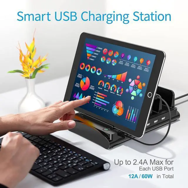 Alt view image 3 of 7 - Charging Station for Multiple Devices Bototek 60W 6 Ports Multi Charger Station for iPhone iPad Cell Phone Tablets and Other Electronics (6 Ports-Black)