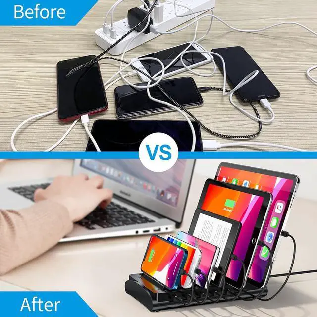 Alt view image 4 of 7 - Charging Station for Multiple Devices Bototek 60W 6 Ports Multi Charger Station for iPhone iPad Cell Phone Tablets and Other Electronics (6 Ports-Black)