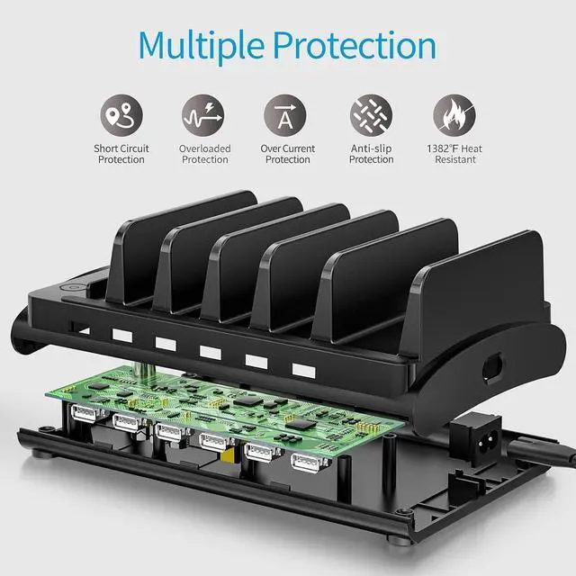 Alt view image 5 of 7 - Charging Station for Multiple Devices Bototek 60W 6 Ports Multi Charger Station for iPhone iPad Cell Phone Tablets and Other Electronics (6 Ports-Black)