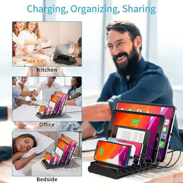 Alt view image 7 of 7 - Charging Station for Multiple Devices Bototek 60W 6 Ports Multi Charger Station for iPhone iPad Cell Phone Tablets and Other Electronics (6 Ports-Black)