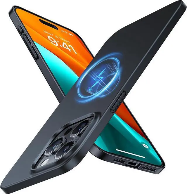Main image of TORRAS Magnetic Slim Fit Designed for iPhone 15 Pro Case 2023, [Compatible with MagSafe] [Ultra Thin] Protective Matte Hard PC Cover Anti-Scratch Phone Case for iPhone 15 Pro, Black Titanium