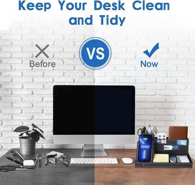 Alt view image 3 of 7 - TopMade Fast Wireless Charging Station with Desk Organizer, PU Leather Home Office Nightstand Organizer for iPhone 16/15/15 Pro/14/14 Pro Max/14 Pro/14 Plus/13/13 Pro Max/13 Pro/12/11 (Black)