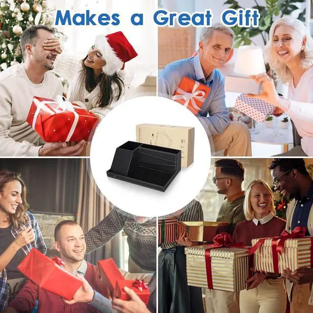 Alt view image 4 of 7 - TopMade Wireless Charger Desk Nightstand Organizer, Leather Pen Holder Office Supplies Desk Accessories Fast Charging Station, Remote Control Holder, for iPhone Charger Stand Gifts for Men (Black)