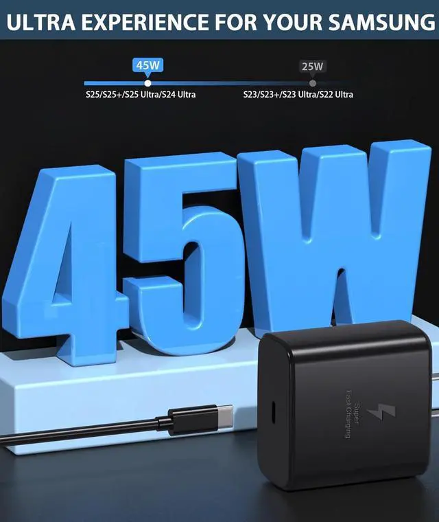 Alt view image 2 of 7 - 2025 New 45W Super Fast Charger USB C- Type C Fast Charging Android Phone Charger Compatible with Samsung Galaxy S25 Ultra/S25/S25+/S24/S24+/S24Ultra/S23+/S23 Ultra/S22 Ultra Tab,6ft C Cable