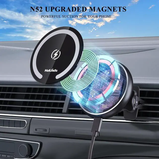 Alt view image 5 of 7 - Fits Magsafe Car Mount Wireless Charger, Gooseneck Long Arm Suction Cup,Dashboard/Vent/Windshield for iPhone 16/15/14/13/12 Series/MagSafe Case/with Fast Charging[18W QC 3.0Adapter]