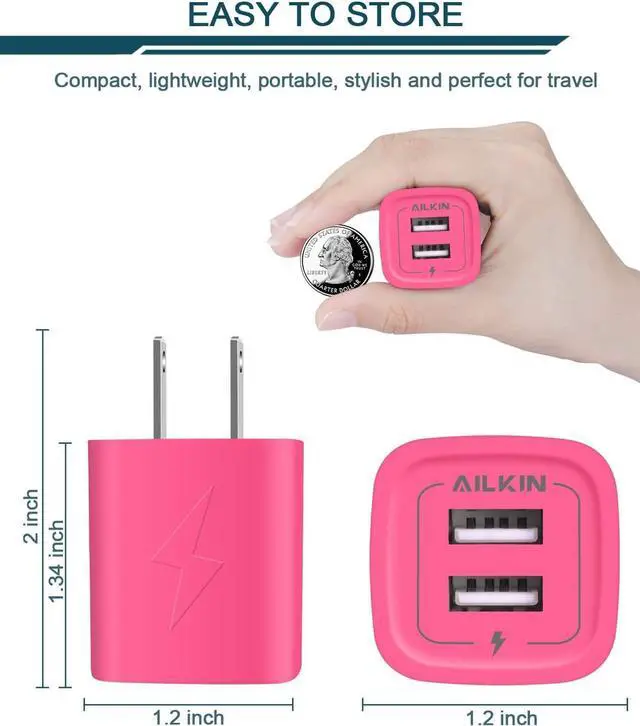 Alt view image 3 of 7 - Wall Charger, AILKIN USB Plug Fast Charging Block, Power Adapter Cube 2 Port Charge Travel Brick Cell Quick Chargers Box for iPhone Samsung Galaxy USB Box Base Brick