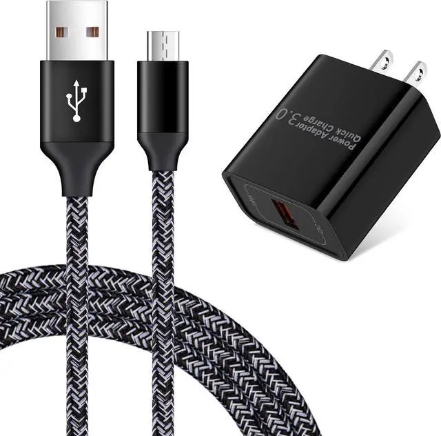 Main image of Quick Charge 3.0 Fast Charging Block Wall Charger with 3ft Micro USB Cable Android Fast Charger for Samsung Galaxy S7 S6 Edge A10 A9 A6 J7 J3,LG Stylo 3 2 K30,Moto E7 E6S E6 E5 E4 G5S G4,Kindle fire