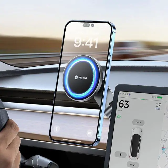 Main image of VICSEED Tesla Phone MountStrongest Magnet Power Foldable Hidden Tesla Phone Holder Fit for All Phones, Tesla Model 3/Y/Cybertruck Accessories, Tesla Model 3 Model Y for MagSafe Car Mount