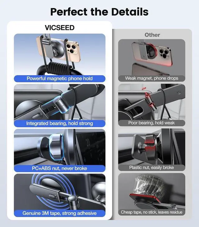 Alt view image 6 of 7 - VICSEED Tesla Phone MountStrongest Magnet Power Foldable Hidden Tesla Phone Holder Fit for All Phones, Tesla Model 3/Y/Cybertruck Accessories, Tesla Model 3 Model Y for MagSafe Car Mount