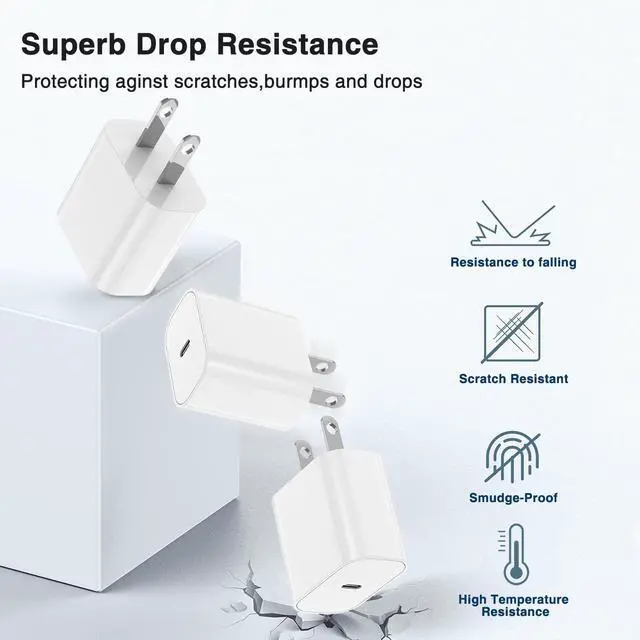 Alt view image 3 of 7 - 3 Pack QZIIW iPhone Charger,iPhone Fast Charger,[MFi Certified] iPhone Fast Adapter,USB C to Lightning Charging Cable 6 Feet,20W USB C Wall Charger with Compatible iPhone 14 13 12 11 Pro Max,iPad