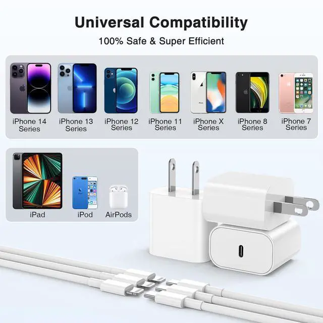 Alt view image 7 of 7 - 3 Pack QZIIW iPhone Charger,iPhone Fast Charger,[MFi Certified] iPhone Fast Adapter,USB C to Lightning Charging Cable 6 Feet,20W USB C Wall Charger with Compatible iPhone 14 13 12 11 Pro Max,iPad