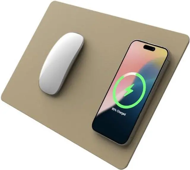 Main image of POUT H3 - Portable Qi Wireless Charging Mouse Pad Mat for Laptops Charges w/iPhone, Airpod, Samsung Galaxy (Latte Cream)