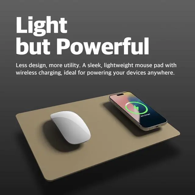 Alt view image 2 of 7 - POUT H3 - Portable Qi Wireless Charging Mouse Pad Mat for Laptops Charges w/iPhone, Airpod, Samsung Galaxy (Latte Cream)