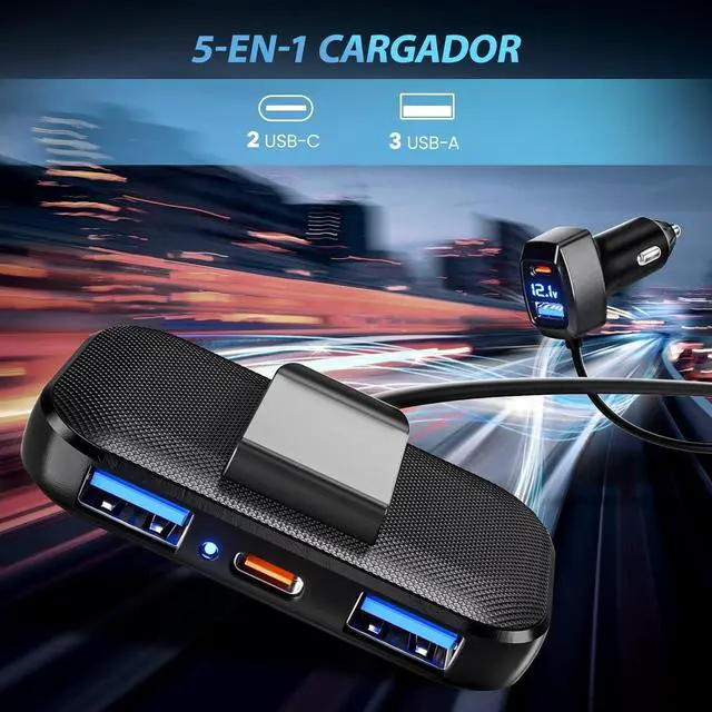 Alt view image 3 of 7 - LENCENT 5 Multi Ports Type C Car Charger, 31W USB C Charger Adapter, Compatible for Samsung, iPhone, iPad, Voltage Detection, Multiple Cigarette Lighter Adapter with 5FT Cable for Back Seat Charging