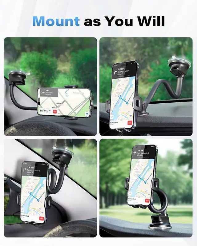 Alt view image 5 of 7 - Solid Car Truck Phone Mount Holder with 14-Inch Gooseneck Long Arm Windshield Window Mobile Holders w/Industrial-Strength Suction Cup Anti-Shake Stabilizer Compatible All Cell Phones iPhone