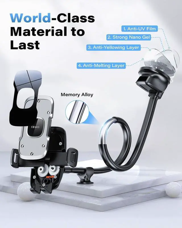 Alt view image 6 of 7 - Solid Car Truck Phone Mount Holder with 14-Inch Gooseneck Long Arm Windshield Window Mobile Holders w/Industrial-Strength Suction Cup Anti-Shake Stabilizer Compatible All Cell Phones iPhone