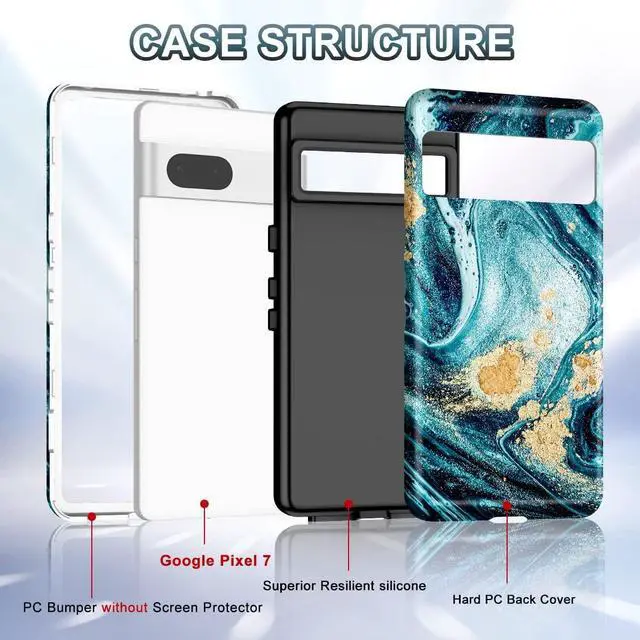 Alt view image 2 of 7 - Btscase for Google Pixel 7 Case, Marble Pattern 3 in 1 Heavy Duty Shockproof Full Body Rugged Hard PC+Soft Silicone Drop Protective Women Girl Phone Covers for Google Pixel 7 (2022), Ocean