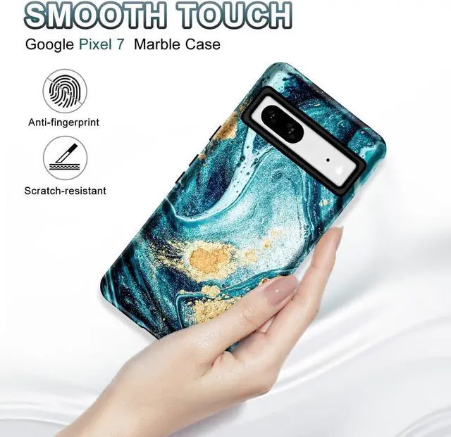 Alt view image 3 of 7 - Btscase for Google Pixel 7 Case, Marble Pattern 3 in 1 Heavy Duty Shockproof Full Body Rugged Hard PC+Soft Silicone Drop Protective Women Girl Phone Covers for Google Pixel 7 (2022), Ocean