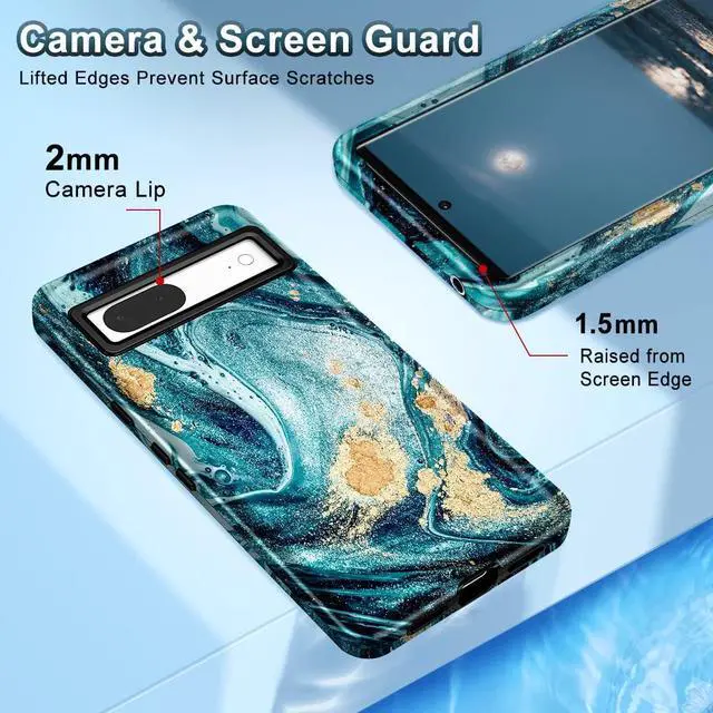 Alt view image 4 of 7 - Btscase for Google Pixel 7 Case, Marble Pattern 3 in 1 Heavy Duty Shockproof Full Body Rugged Hard PC+Soft Silicone Drop Protective Women Girl Phone Covers for Google Pixel 7 (2022), Ocean
