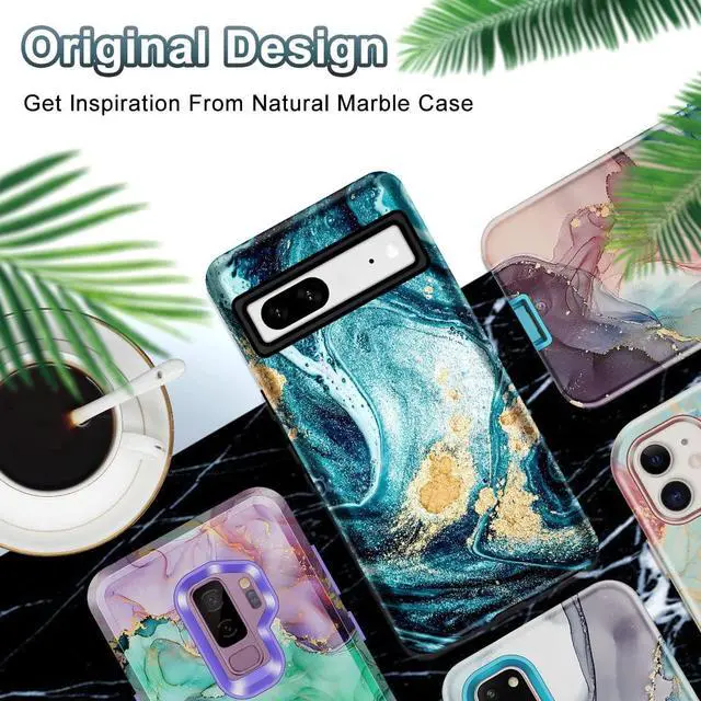 Alt view image 7 of 7 - Btscase for Google Pixel 7 Case, Marble Pattern 3 in 1 Heavy Duty Shockproof Full Body Rugged Hard PC+Soft Silicone Drop Protective Women Girl Phone Covers for Google Pixel 7 (2022), Ocean