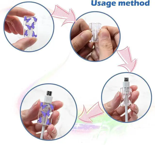 Alt view image 6 of 7 - Glitter Cable Protector for iPhone Type-c Charger,Cute Bling Butterflies Pattern 4 PCS Set Cable Phone Protector for Women Girls,Charging Cord Protector,Cable Chomper,Cord Saver