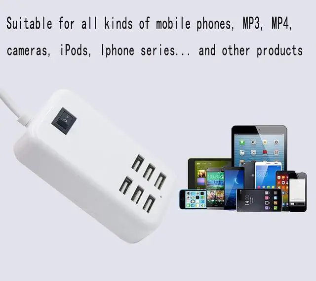 Alt view image 2 of 6 - 6 Ports USB Charger Hub Desktop US Plug AC Power Wall Travel Charging Adapter Slots Charging Station