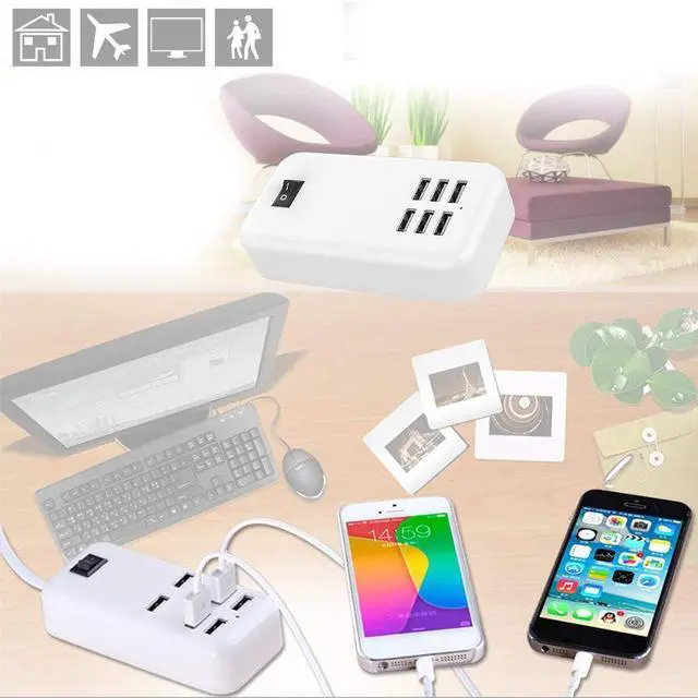 Alt view image 5 of 6 - 6 Ports USB Charger Hub Desktop US Plug AC Power Wall Travel Charging Adapter Slots Charging Station
