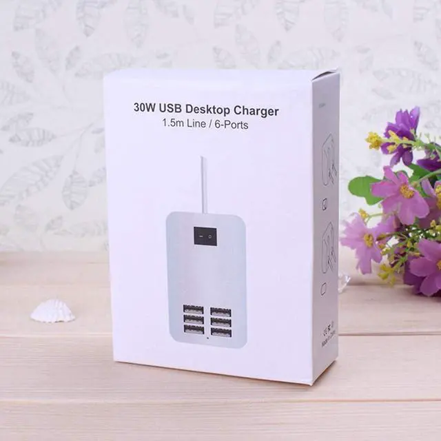 Alt view image 6 of 6 - 6 Ports USB Charger Hub Desktop US Plug AC Power Wall Travel Charging Adapter Slots Charging Station