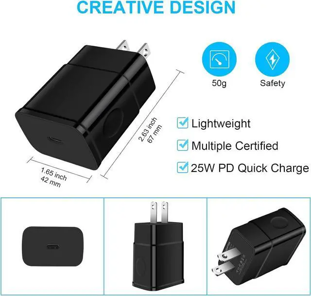 Alt view image 3 of 7 - Super Fast Charger Type C, 25W Android Phone Charger for Samsung Galaxy A17 A16 5G A15 A14 A56 A55 A54 A53 A36 A35 A26 A06 S25 Ultra S24 S23 S22 S21 S20 A13 A12, 60W Car Charger, USB C to USB C Cable