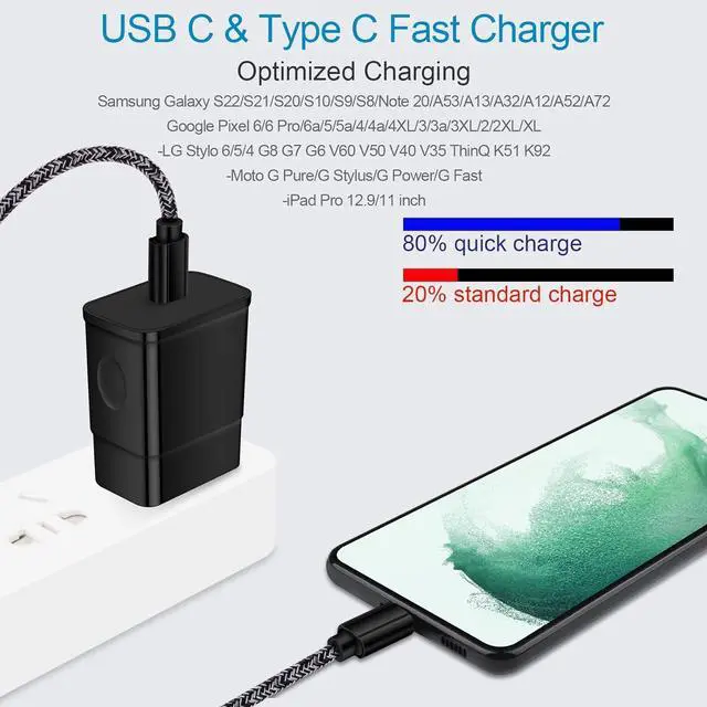 Alt view image 6 of 7 - Super Fast Charger Type C, 25W Android Phone Charger for Samsung Galaxy A17 A16 5G A15 A14 A56 A55 A54 A53 A36 A35 A26 A06 S25 Ultra S24 S23 S22 S21 S20 A13 A12, 60W Car Charger, USB C to USB C Cable