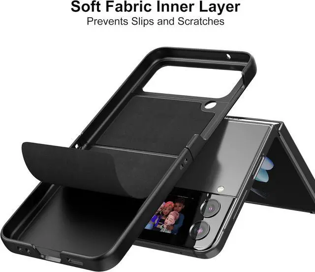Alt view image 5 of 7 - Foluu Galaxy Z Flip 4 5G Leather Case, PU Leather + Hard PC Shell Ultra-Thin Durable Phone Cover (Black)