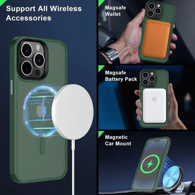Alt view image 2 of 7 - MOCCA Strong Magnetic for iPhone 14 Pro Max Case [Compatible with Magsafe] [10FT Military Grade Protective] Translucent Matte Slim Shockproof Case for iPhone 14 Pro Max 6.7" -Midnight Green