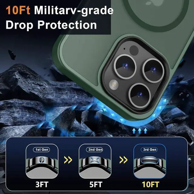 Alt view image 4 of 7 - MOCCA Strong Magnetic for iPhone 14 Pro Max Case [Compatible with Magsafe] [10FT Military Grade Protective] Translucent Matte Slim Shockproof Case for iPhone 14 Pro Max 6.7" -Midnight Green