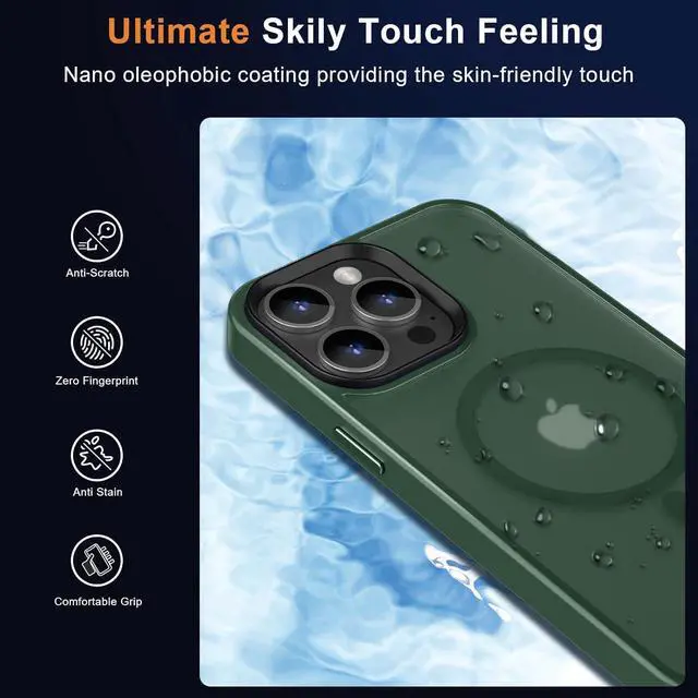 Alt view image 6 of 7 - MOCCA Strong Magnetic for iPhone 14 Pro Max Case [Compatible with Magsafe] [10FT Military Grade Protective] Translucent Matte Slim Shockproof Case for iPhone 14 Pro Max 6.7" -Midnight Green