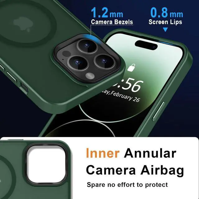 Alt view image 5 of 7 - MOCCA Strong Magnetic for iPhone 14 Pro Max Case [Compatible with Magsafe] [10FT Military Grade Protective] Translucent Matte Slim Shockproof Case for iPhone 14 Pro Max 6.7" -Midnight Green