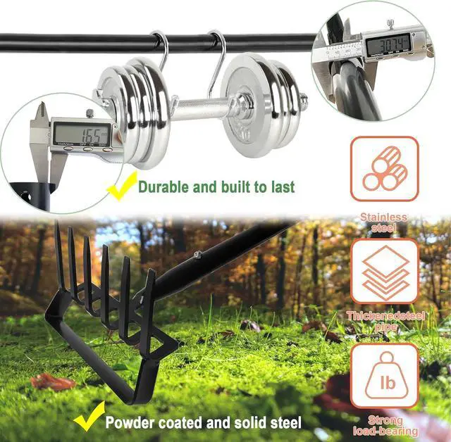 Alt view image 6 of 7 - 4-Tines Rake and Stirrup Hoe - Adjustable Long Handle Scuffle Loop Hula Action Hoe for Weeding, Digging, Loosening Soil, Stainless Steel Tiller Cultivator for Gardening, Raised Flower Beds Planting.