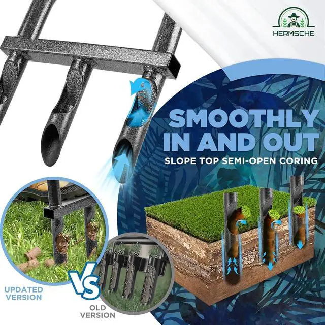 Alt view image 3 of 7 - Lawn Aerator Coring Tool, Manual Plug Core Aerators with 3 Half-Open Hollow Slot Tines, Heavy Duty Grass Aeration Tool for Soils Yard Garden