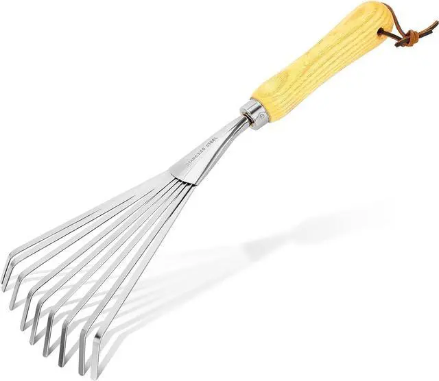 Main image of Hand Rakes, Garden Stainless Steel Hand Rake Soil Tiller with Ergonomic Handle, Small Leaf Rakes Great for Gardening, Garden Sweep Yard Flower Beds Tool
