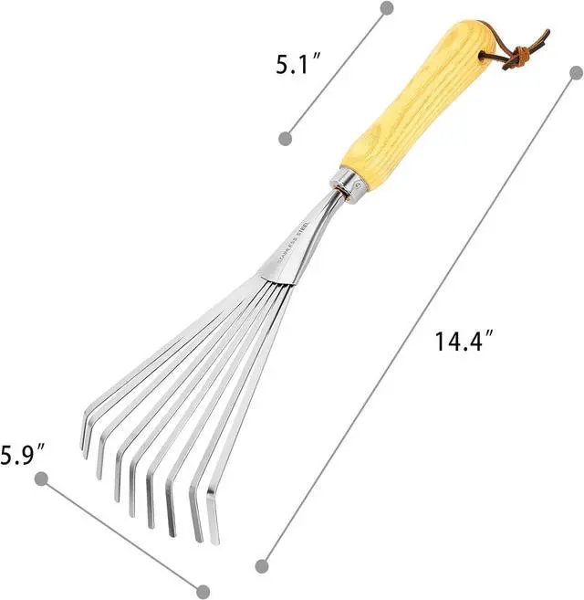 Alt view image 3 of 6 - Hand Rakes, Garden Stainless Steel Hand Rake Soil Tiller with Ergonomic Handle, Small Leaf Rakes Great for Gardening, Garden Sweep Yard Flower Beds Tool