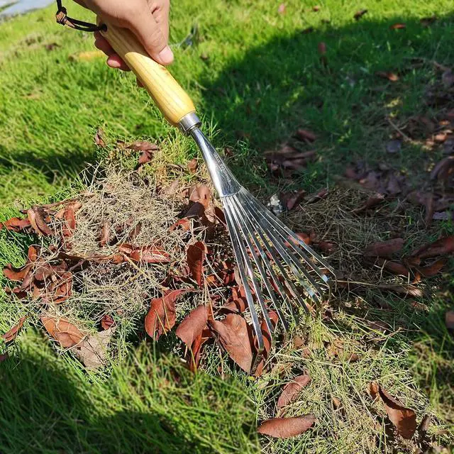 Alt view image 4 of 6 - Hand Rakes, Garden Stainless Steel Hand Rake Soil Tiller with Ergonomic Handle, Small Leaf Rakes Great for Gardening, Garden Sweep Yard Flower Beds Tool