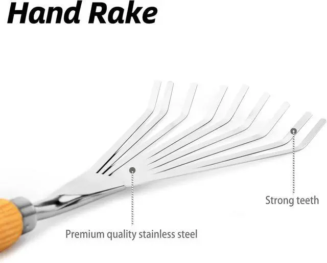 Alt view image 6 of 6 - Hand Rakes, Garden Stainless Steel Hand Rake Soil Tiller with Ergonomic Handle, Small Leaf Rakes Great for Gardening, Garden Sweep Yard Flower Beds Tool