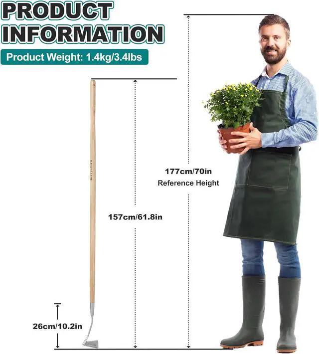 Alt view image 2 of 6 - Berry&Bird Swoe Garden Hoe, 61.8'' Stainless Steel Long Handled 3 Edge Hoe with Wooden Hand, Mini Angled/Warren Hoe, Soil Cultivator Weeding Tool for Grass Flower Backyard