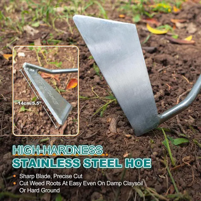Alt view image 3 of 6 - Berry&Bird Swoe Garden Hoe, 61.8'' Stainless Steel Long Handled 3 Edge Hoe with Wooden Hand, Mini Angled/Warren Hoe, Soil Cultivator Weeding Tool for Grass Flower Backyard