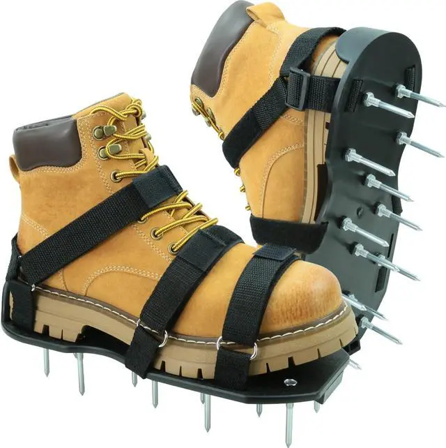 Main image of Lawn Aerator Shoes with Hook & Loop Straps for Effectively Aerating Lawn Soil, One Size Fits All Free-Installation Heavy Duty Spiked Sandals Shoes for Yard Garden Patio Grass, Black