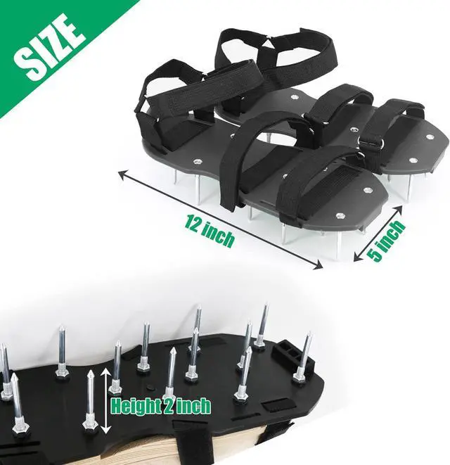 Alt view image 2 of 7 - Lawn Aerator Shoes with Hook & Loop Straps for Effectively Aerating Lawn Soil, One Size Fits All Free-Installation Heavy Duty Spiked Sandals Shoes for Yard Garden Patio Grass, Black