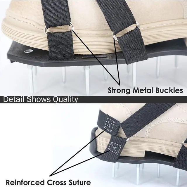 Alt view image 6 of 7 - Lawn Aerator Shoes with Hook & Loop Straps for Effectively Aerating Lawn Soil, One Size Fits All Free-Installation Heavy Duty Spiked Sandals Shoes for Yard Garden Patio Grass, Black