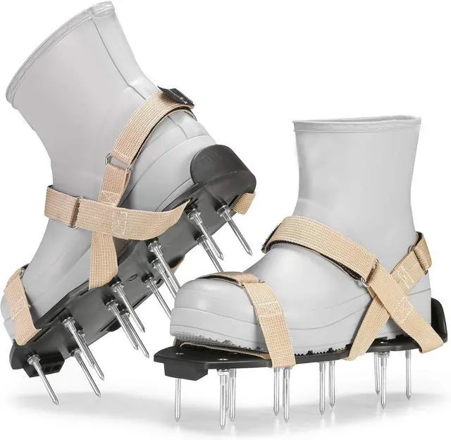 Main image of Lawn Aerator Shoes with Hook-and-Loop Straps, Pre-Assembled, Fully Adjustable, One-Size-Fits-All  Lawn and Garden Tool Reduces Thatch, Revives Soil Health (Camel)