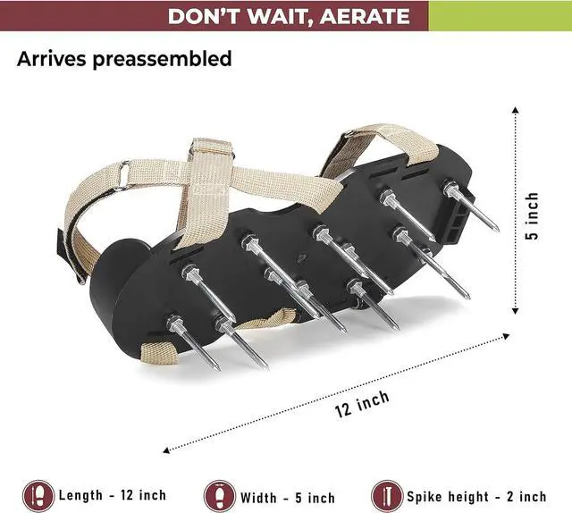 Alt view image 5 of 7 - Lawn Aerator Shoes with Hook-and-Loop Straps, Pre-Assembled, Fully Adjustable, One-Size-Fits-All  Lawn and Garden Tool Reduces Thatch, Revives Soil Health (Camel)