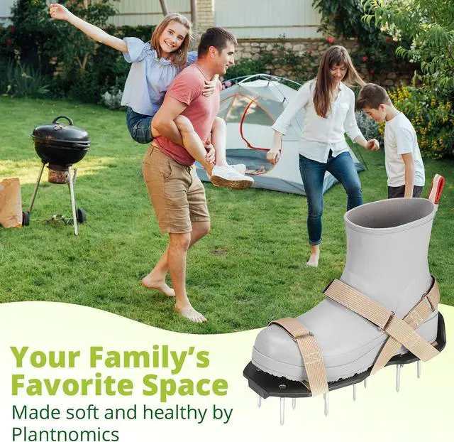 Alt view image 7 of 7 - Lawn Aerator Shoes with Hook-and-Loop Straps, Pre-Assembled, Fully Adjustable, One-Size-Fits-All  Lawn and Garden Tool Reduces Thatch, Revives Soil Health (Camel)