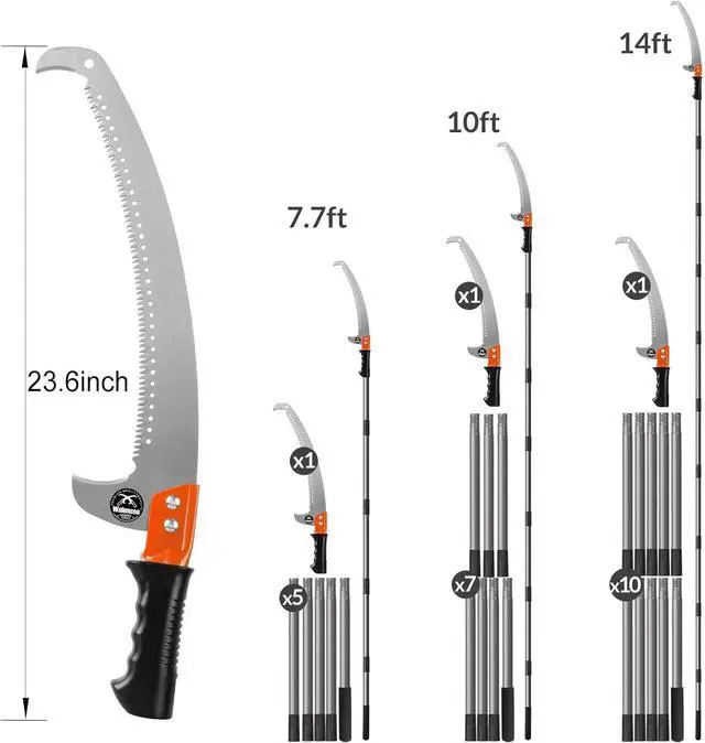 Alt view image 3 of 7 - Walensee Pole Saws for Tree Trimming 10FT Lightweight Manual Stainless Steel Extension High Pole Pruning Pole Saw with Blade for Trimmer Branches Pole Cutter Pole Pruner at Forestry Yard Garden Patios
